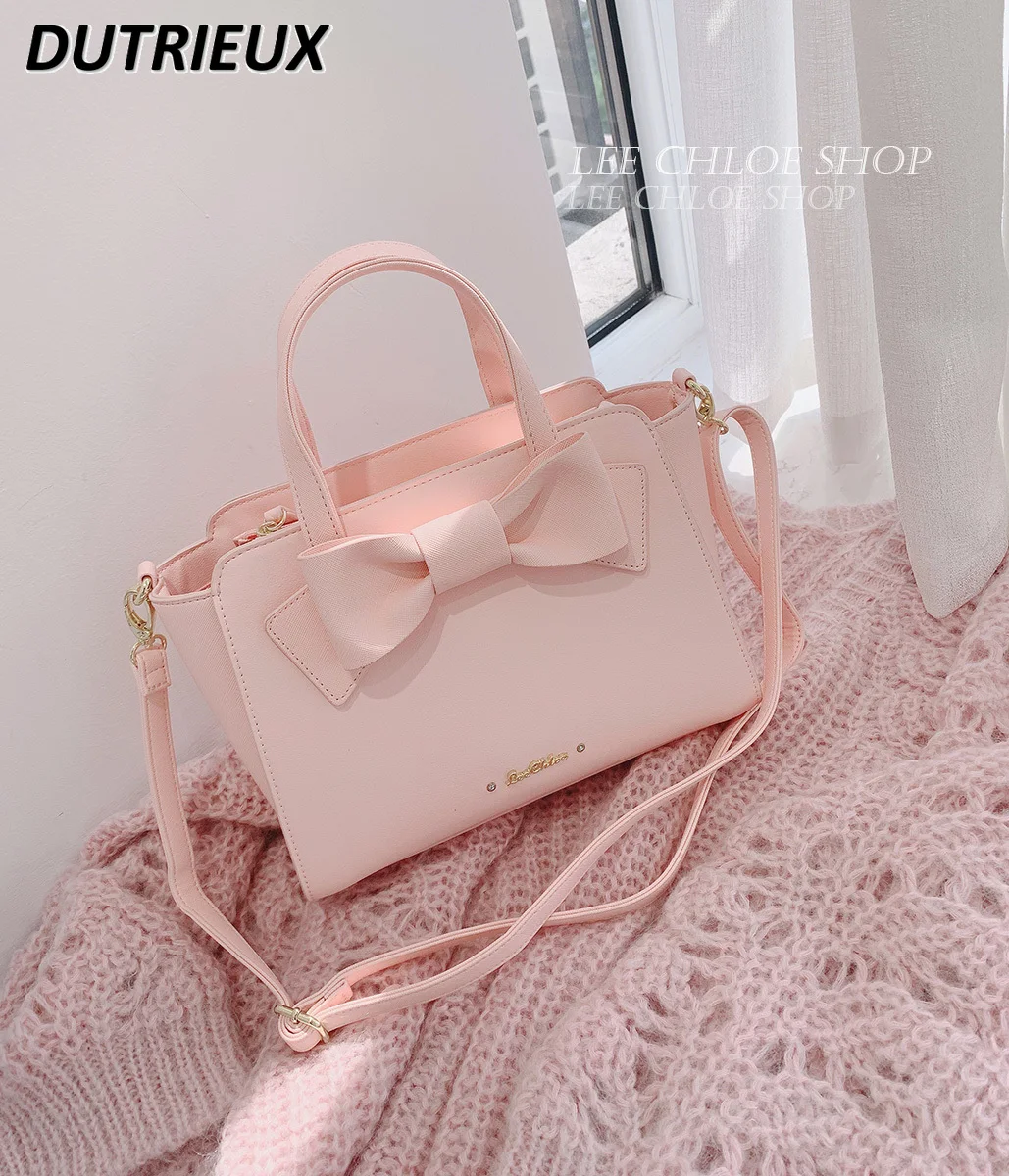 Cute Sweet Bags Japanese Style Pure Bow Girl Portable Shoulder Messenger Bag Fenale Fashion Elegant Casual Handbags for Women