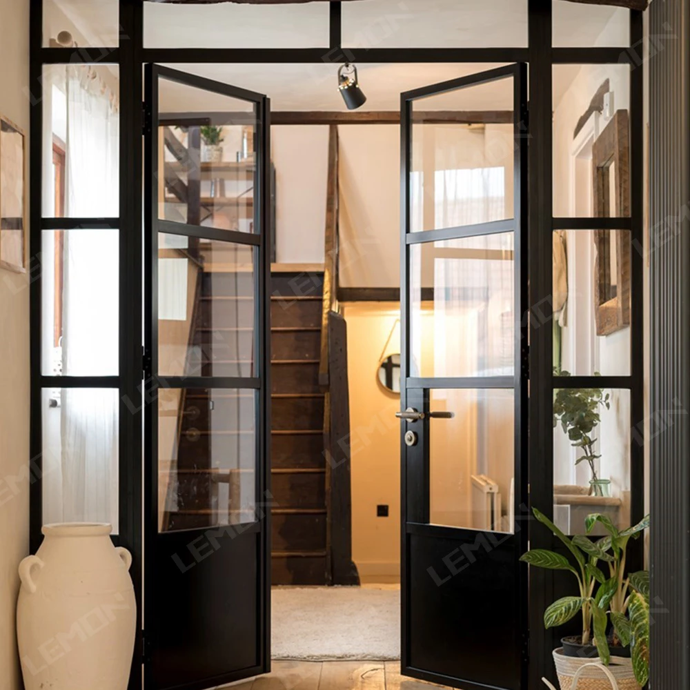 

Customized European Standard Casement Glass Aluminum Door Simple Villa Interior Doors Black French Door