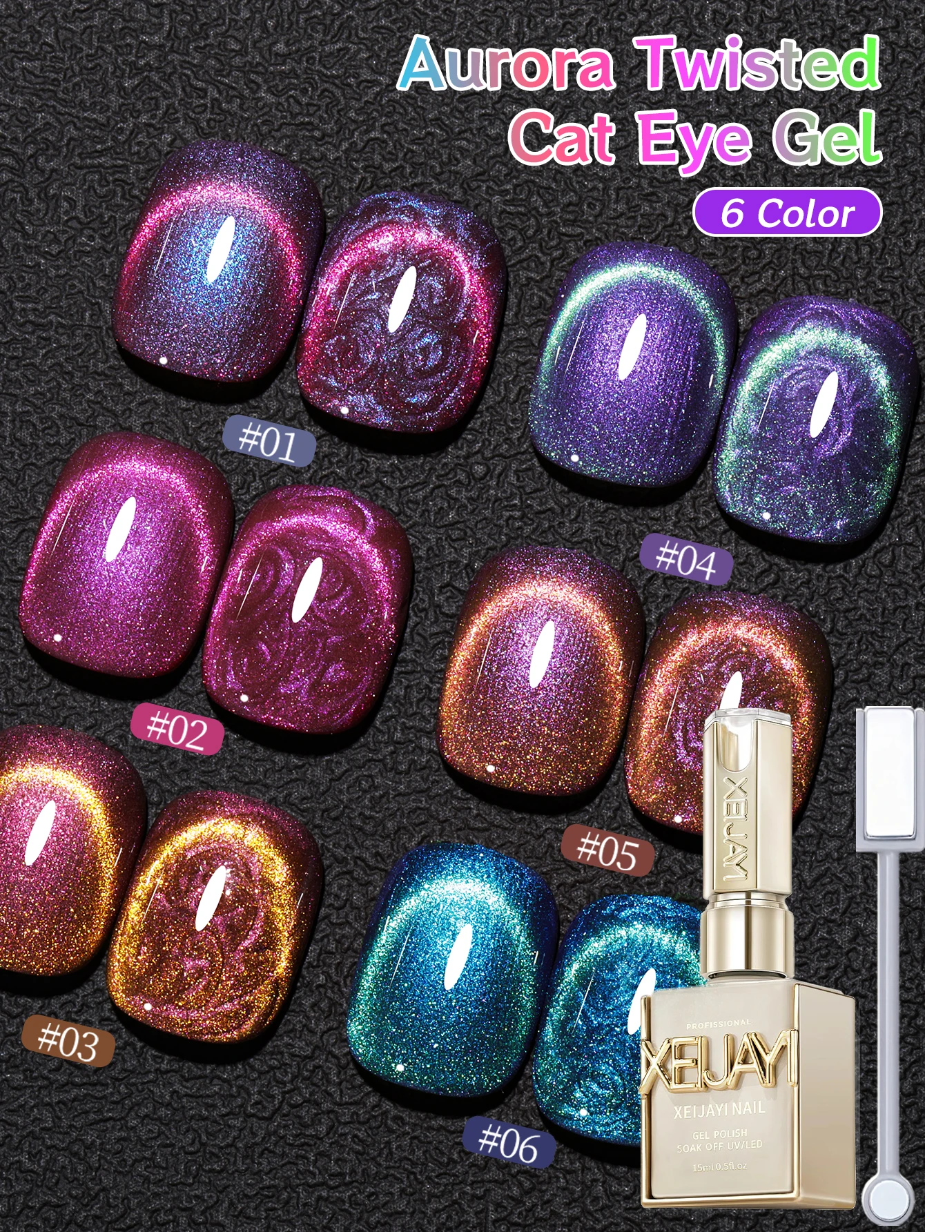 

XEIJAYI 6 шт., набор «кошачий глаз» с нитью Aurora, прочный и долговечный УФ-светодиодный гель для ногтей, качественный гель для дизайна ногтей «сделай сам»