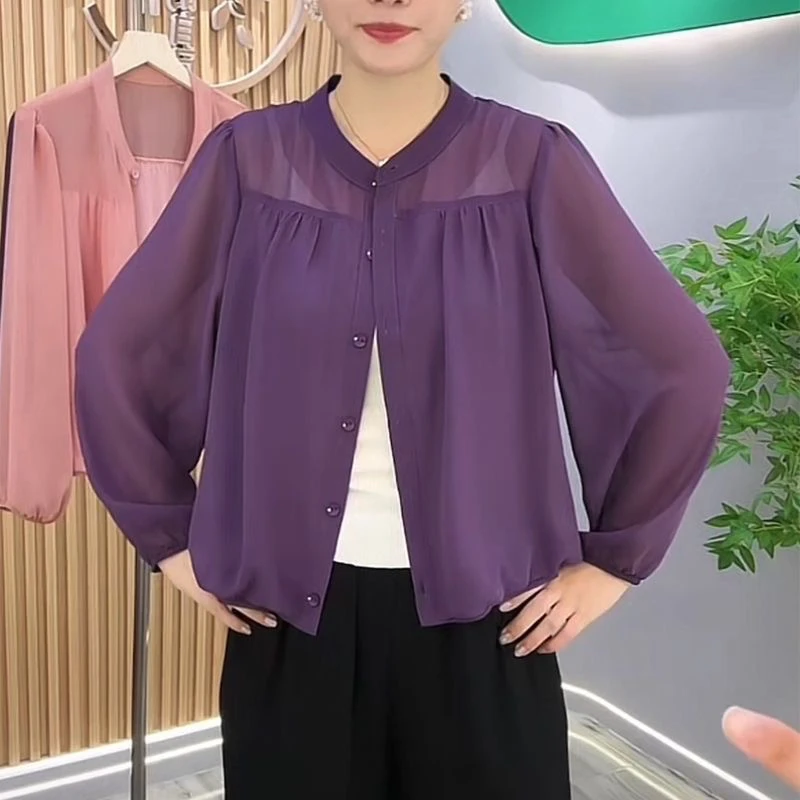

Ele Faionable Thin Sun Protection irt Loose Slimming Meat Covering Versatile Top for Mom Casual Chic Open Cardigan