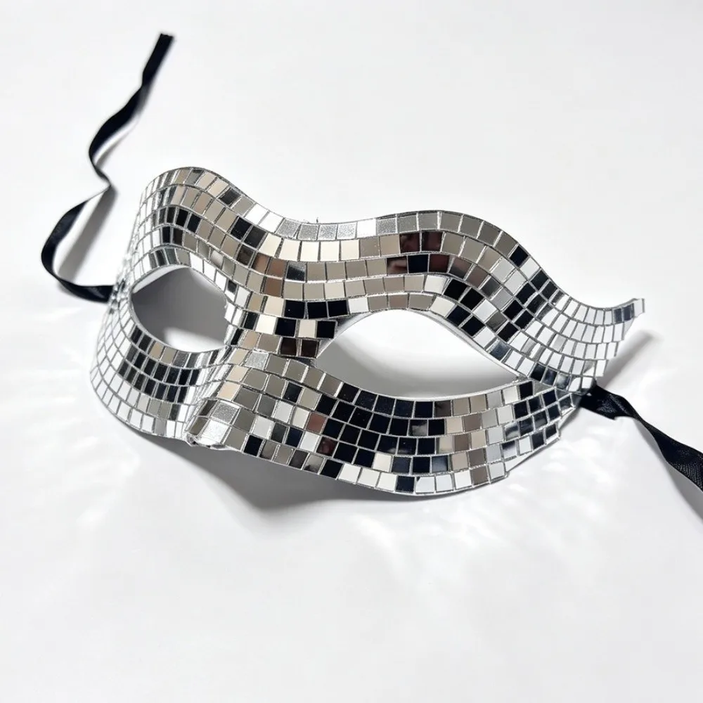 Sparkling Finish Disco Face Mask Glitter Texture Eye Covers Costume Mask Mirror Golden/ Silver Masquerade Mask Cosplay Festival