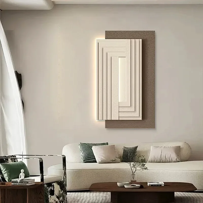 Wabi-sabi three-dimensional living room decorative painting wall lamp Italian minimalist high-end sofa background wall entrance