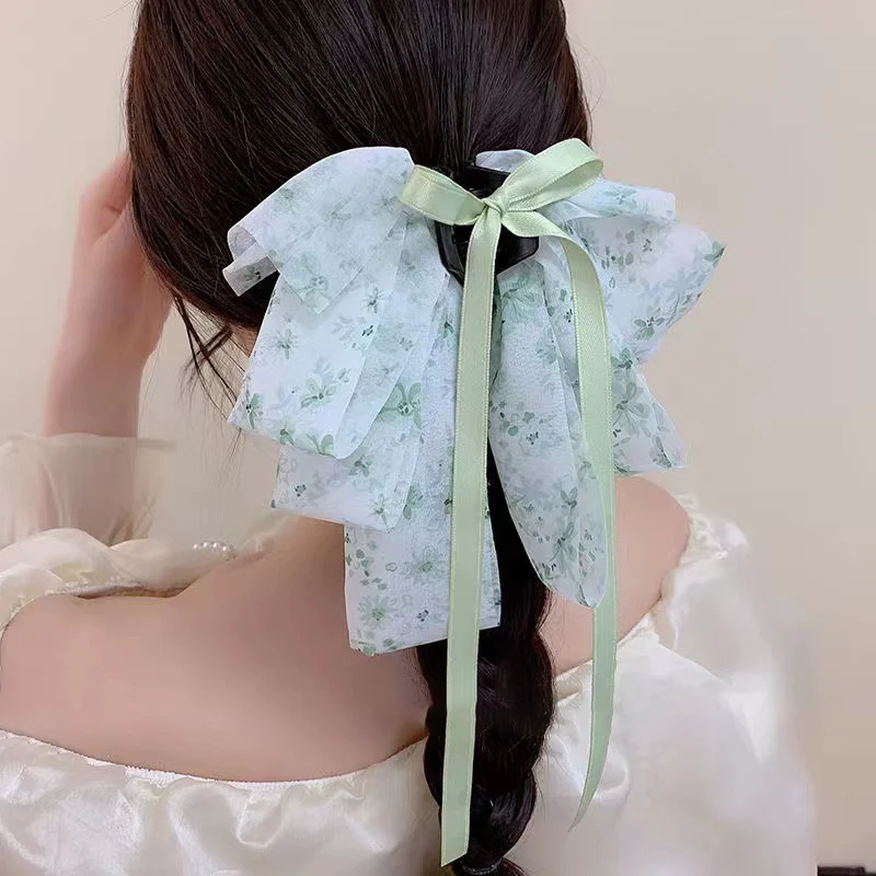 

Women Girls Headwear Hair Clip Ladies Hairgrips Female Hair Accessories Korean Style Cute Long Streamer Bow Mother Hair Claws