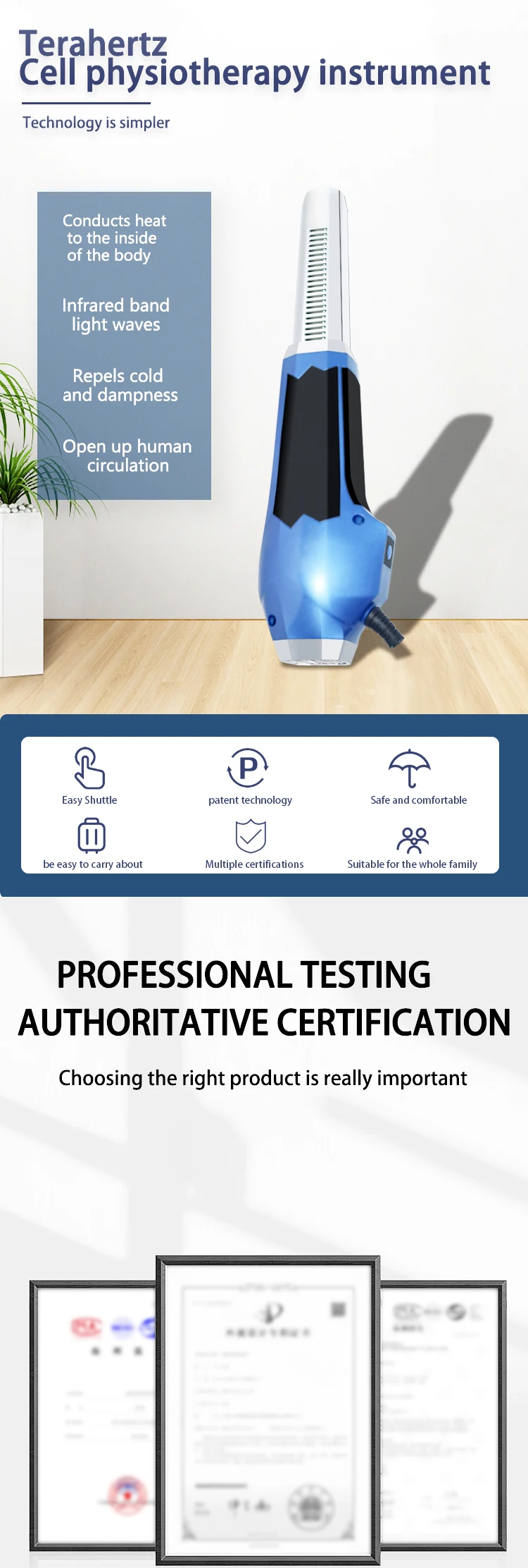1200W High Power Terahertz Therapie Zelle Blau Licht Welle Zauberstab Quantums Lightwave Iteracare Zauberstab Terahertz Massage Gebläse Geräte – Detail 1