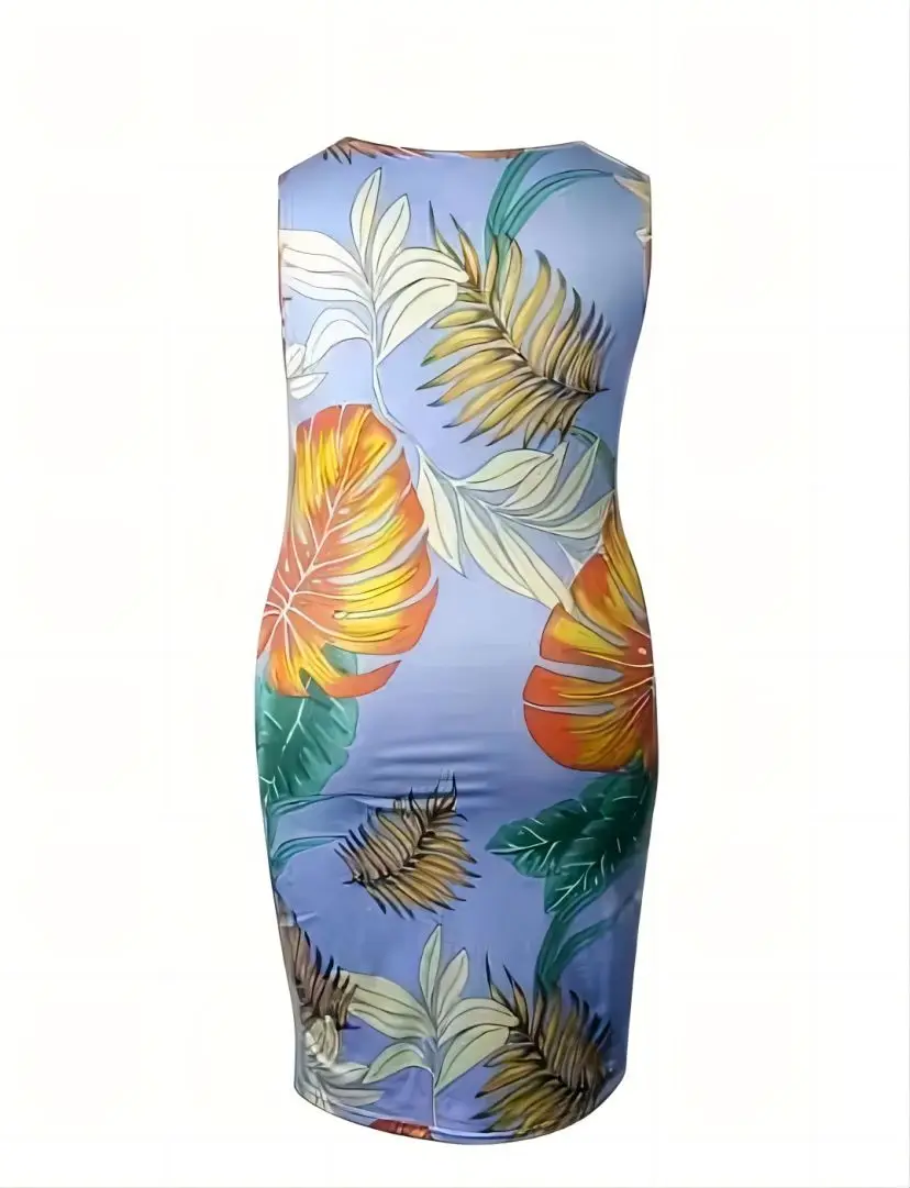 Summer 2024 Women\'s Full-body Printed Sundress, Sleeveless Dress With Bump Neck, Plus Size