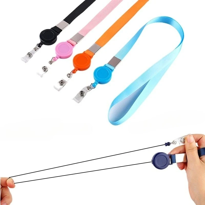 

1Pc Lanayrd with Retractable Badge Reel Solid Color Neck Strap for Staff Workers Exhibition ID Name Card Holder Lanyard