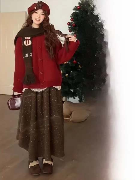 

Женская трикотажная юбка больших размеров с высокой талией, свободного кроя, А-силуэта, в горошек, весенняя, на резинке, для полных фигур