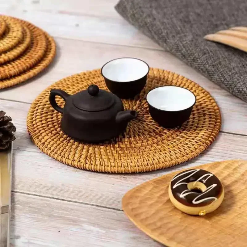 1PC Autumn Rattan Hand-Woven Coaster Creative Dining Table Mat Bowl Pot Mat Kettle Mat Insulation Pad Anti-Skidding Pad