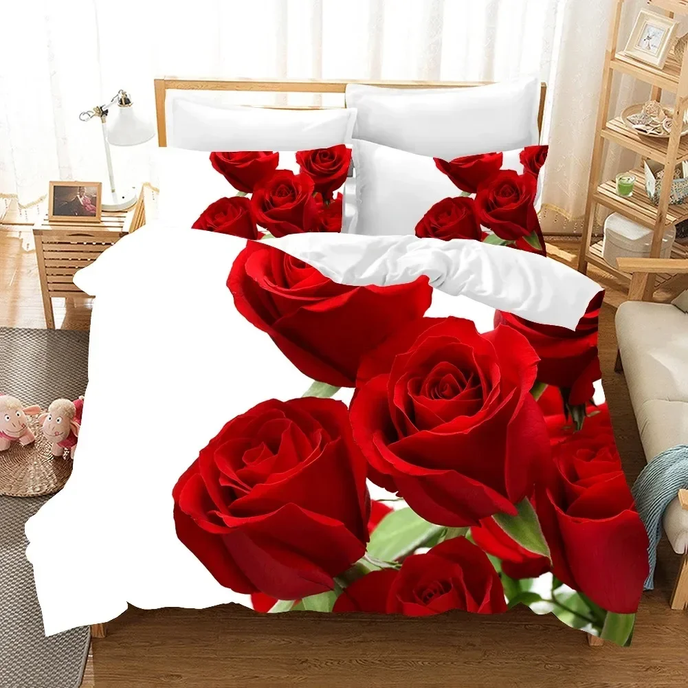 

Flower Floral Duvet Cover Red Rose Bedding Set Single Twin Double Queen King Cal King Size Bed Linen Set