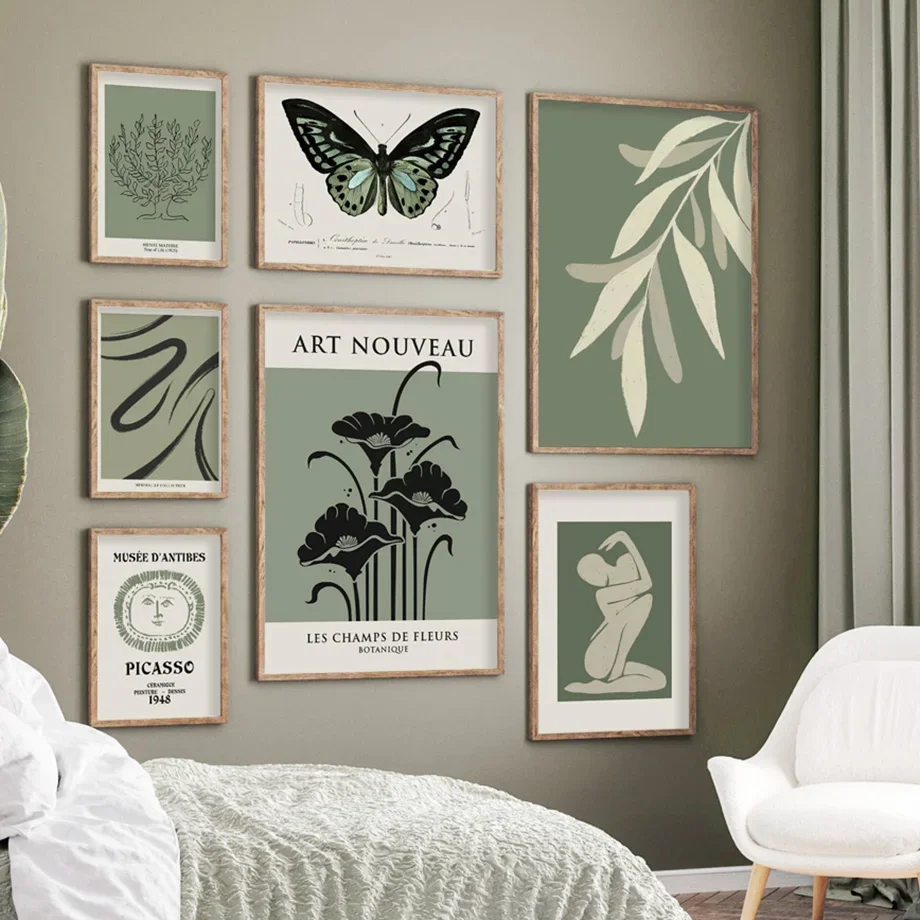 

Sage Green Matisse Picasso Leaves Butterfly Botanical Wall Art Canvas Painting Posters And Prints Pictures For Living Room Decor