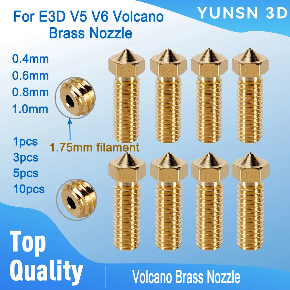 

Volcano Brass Nozzle for E3D V5 V6 M6 Extra Lengthen Copper Nozzle 1.75mm High Flow 0.4/0.6/0.8/1.0mm 3D Printer Parts