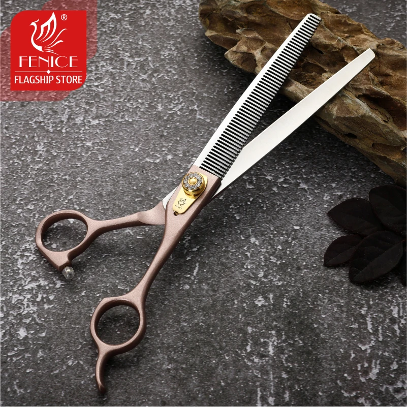 Fenice 7.0/7.5inch Professional Pet Grooming Scissors Champagne Gold Thinning Scissor for Dogs JP440C Pet Groomer Tools Products