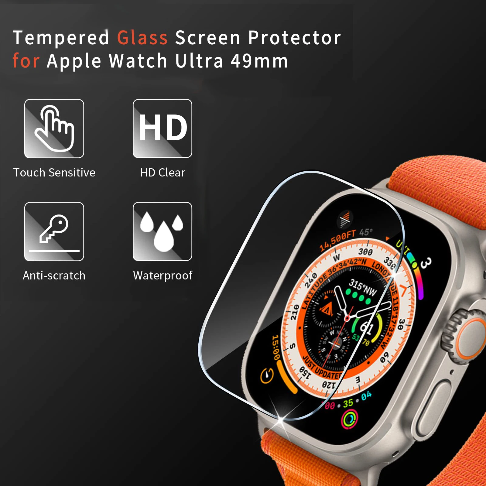 Screen Protector For Apple Watch Ultra 49mm Accessories Anti-Scratch Waterproof Tempered Glass HD Full Film iWatch Ultra 49 mm