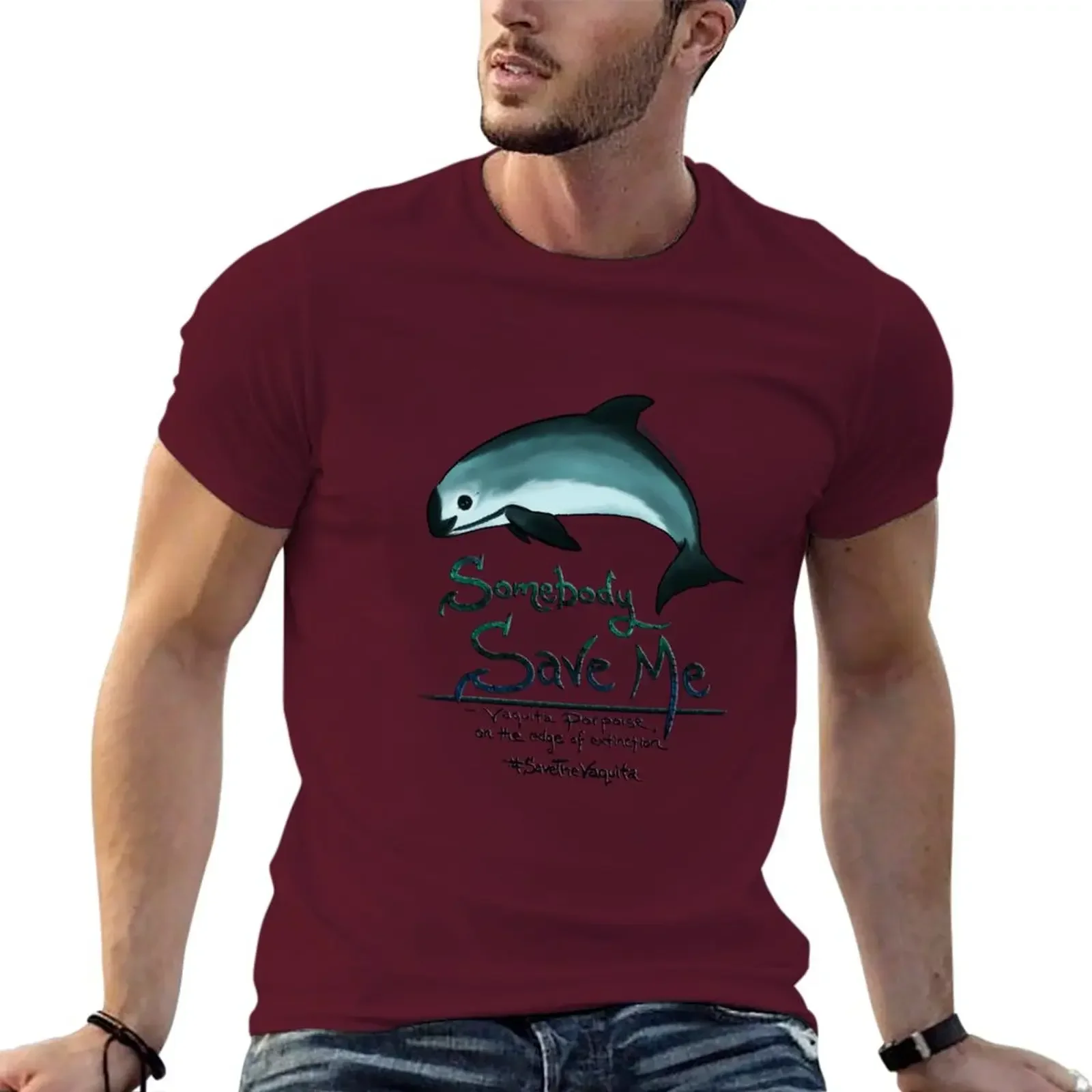 2024 summer new men t shirt Save Me - Vaquita Porpoise, art 2015~ T-Shirt plain tops short sleeves pure cotton tops streetwear