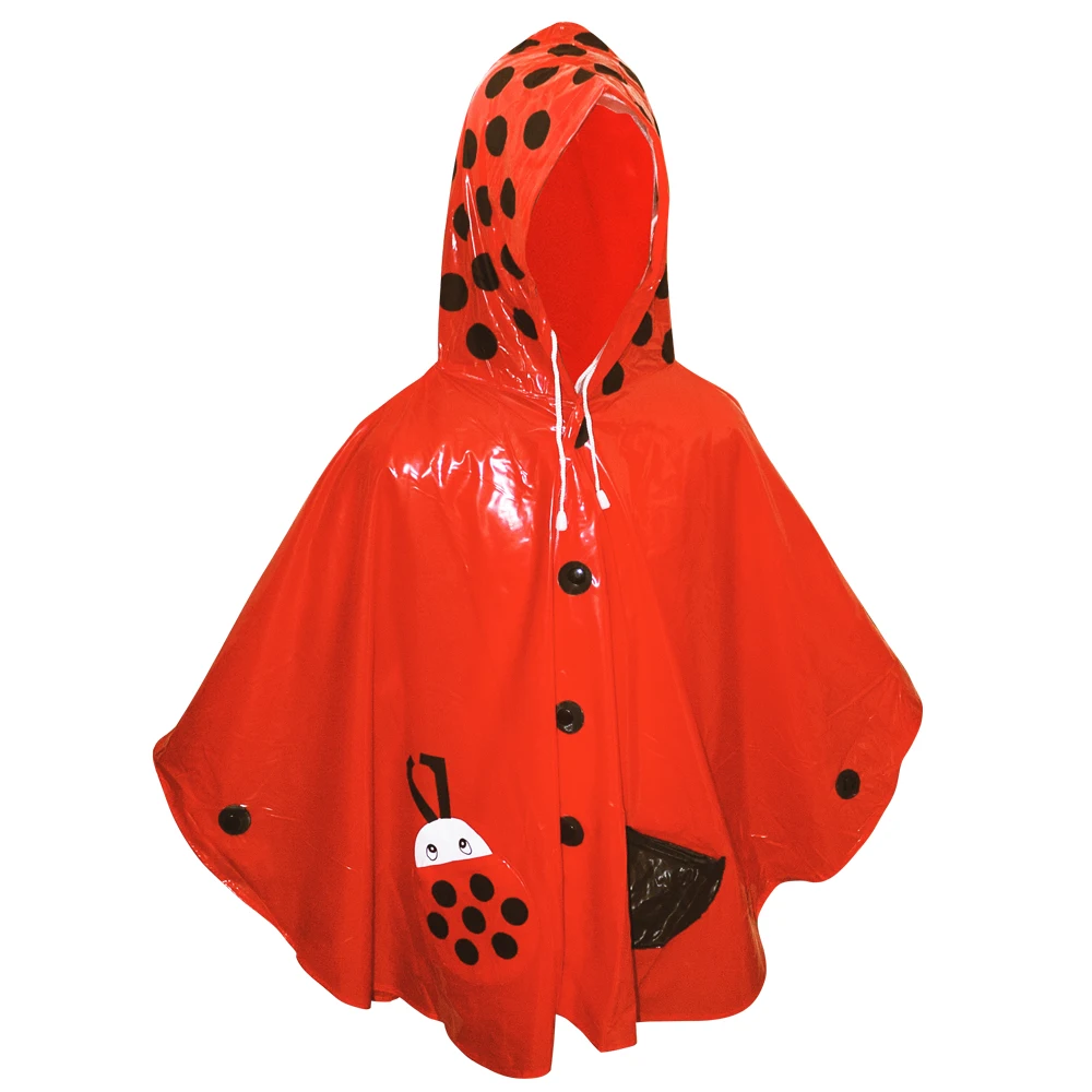 

Kids Rainponcho ladybug red colour attached Hood with drawstring side closure