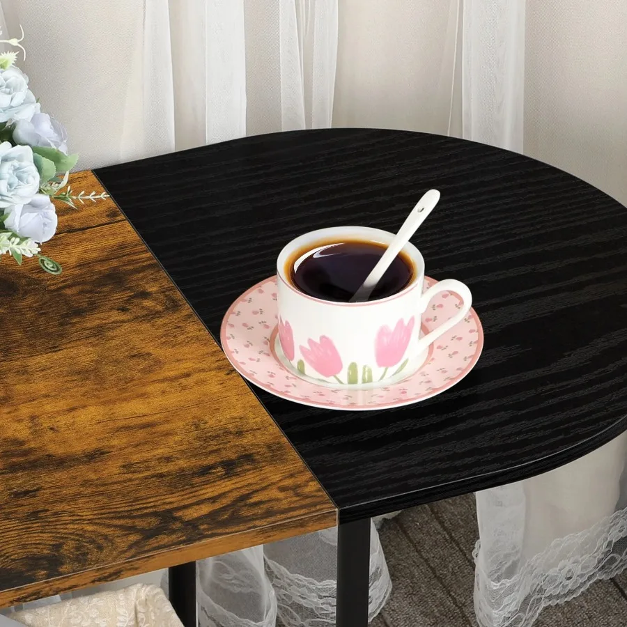 Small Oval Coffee Table Black Farmhouse Center Table with Storage, Wooden Shelf