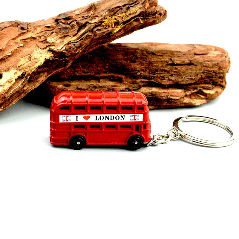 Classical Double-decker London Bus Key Chain Red Postbox Telephone Booth Keychain Travel Souvenir Pendant For Men Birthday Gift
