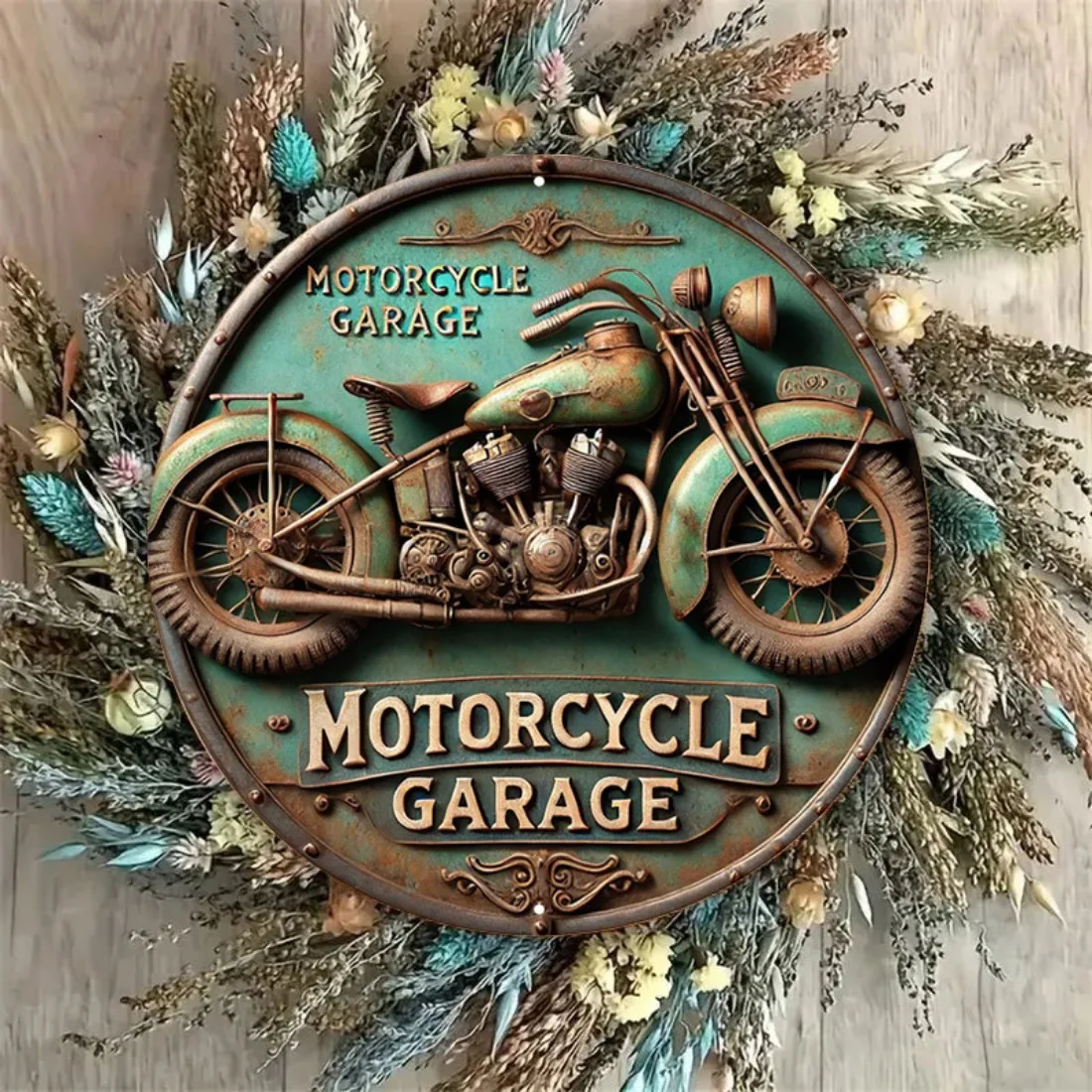 Rundes Vintage-Aluminiumschild – Retro-Metallblechschild für Motorradliebhaber |   Rustikale Wandkunst für Heim- und Raumdekoration |   Perfektes Geschenk