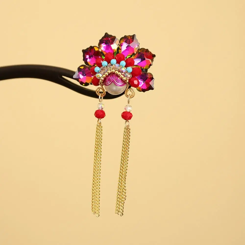 

Elegant Tassel New Chinese Style Hair Clip Red Pearl Hanfu Hairpin Retro Flower Beijing Opera Hair Accessories Bridal