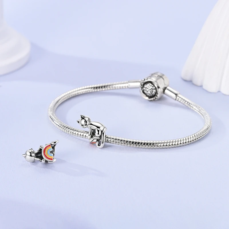 New 925 Sterling Silver Mischievous Cat Hug Charms Beads For Women Fit Original Bracelet DIY Jewelry Gifts