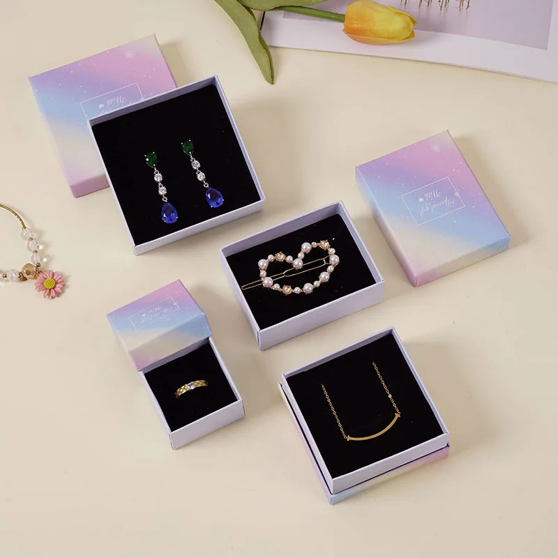Customized Gradient Jewelry Box Jewelry Accessories Box Earring Necklace Packaging Box Set Simple Heaven and Eart