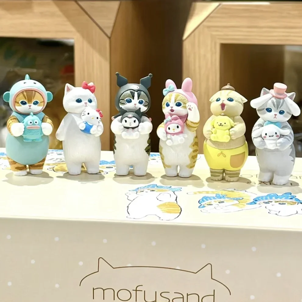 Mufosand Characters Hello Kitty Pompompurin Kuromi Kawaii Cats Neko Blind Box Doll Gift Toy Model Anime Figures Collect Ornament