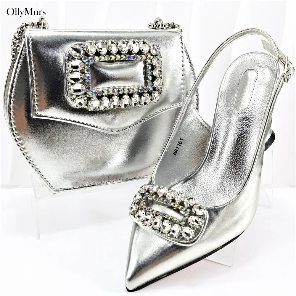 Fashion European Style Rhinestone Woman Shoes And Purse Set Top Coming Sandals Shoes And Bag Set For Evening Party On Stock