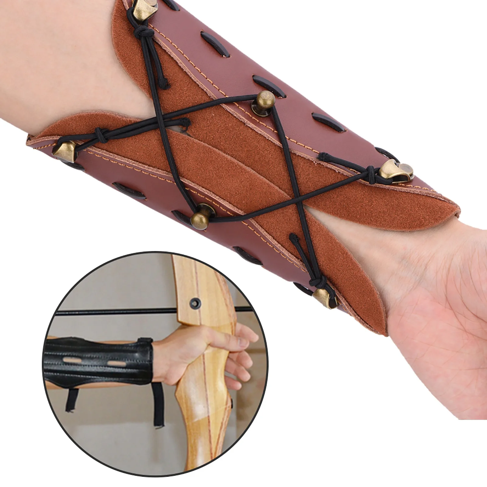 Shooting Archery Arrow Leather Arm Guard Protection Safe Strap Armband