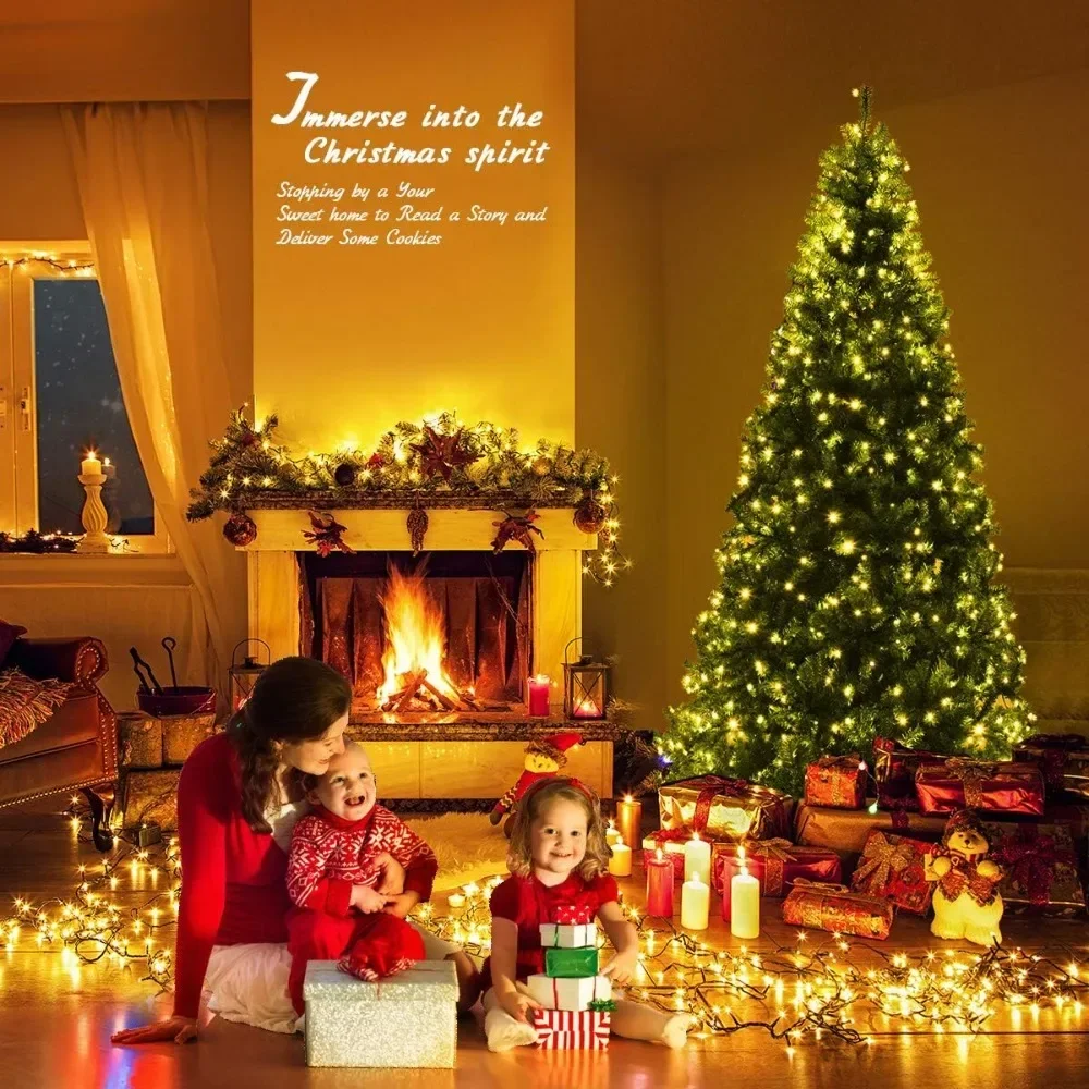 

7FT Pre-Lit Artificial Christmas Tree Auto-Spread/Close up Branches 11 Flash Modes with Multicolored 400 LED Lights &Metal Stand