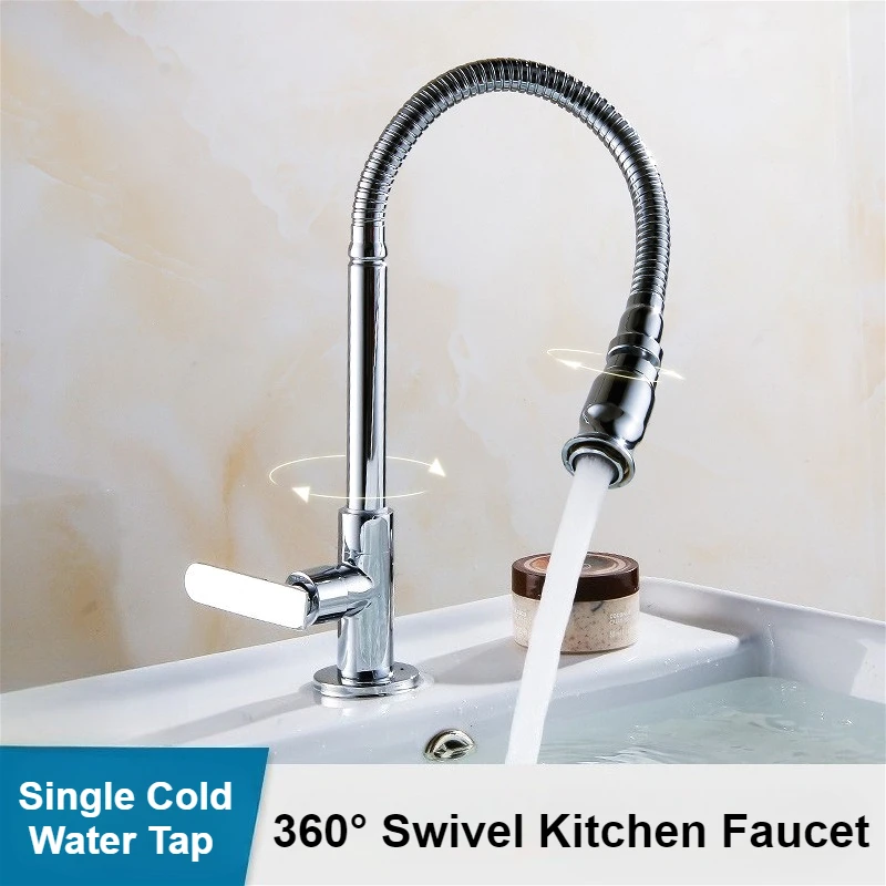 

Single Handle Bathroom Faucets Kitchen 360° Rotatable Sink Washbasin Tap Deck Mounted Household Single Cold Water Tap