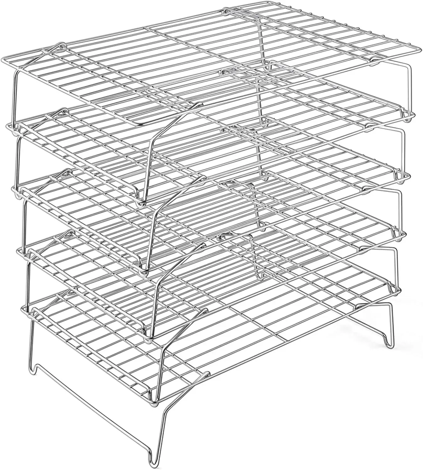 5-Tier Stainless Steel Stackable Cooling Rack for Baking, Roasting, Grilling - Collapsible & Oven Safe, Easy Clean