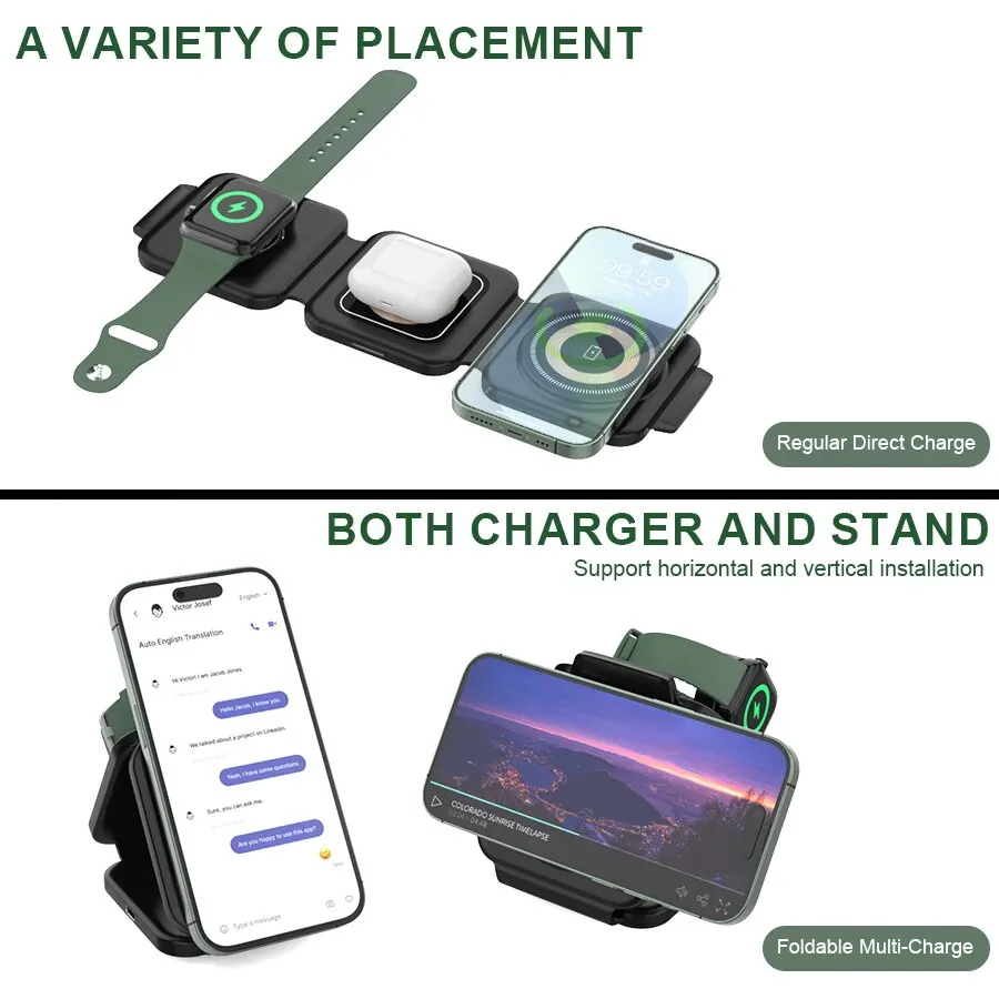 Caricabatterie Wireless magnetico 3 In 1 caricabatterie per telefono pieghevole Dock per iPhone 15 14 13 12 IWatch 8 7 stazione di ricarica rapida