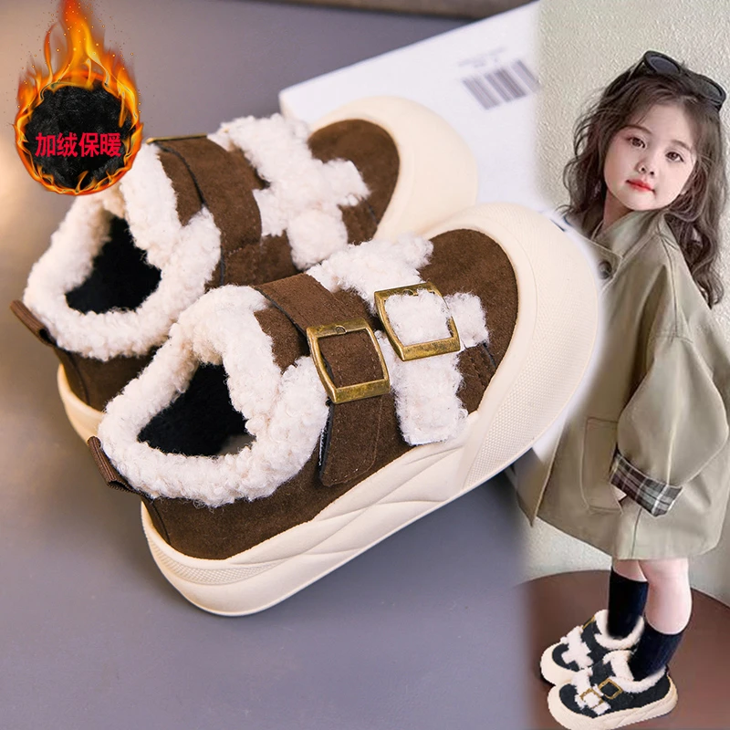 أحذية دافئة جديدة مضادة للانزلاق لشتاء 2025 للأولاد النسخة الكورية أحذية قطنية سميكة للفتيات