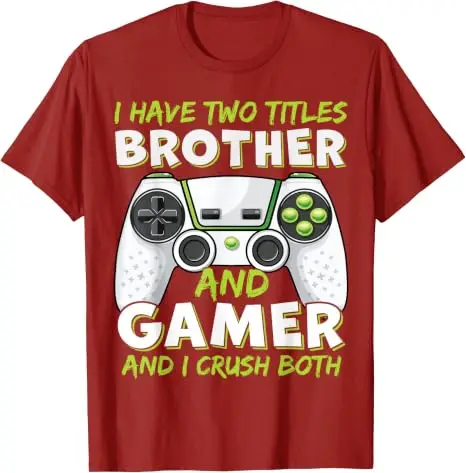 Ich habe zwei Titel: Bruder und Gamer, und ich bin in beiden hervorragend – T-Shirt mit Humor, lustige T-Shirts für Männer und Jungen, Gamer-T-Shirts mit Videospiel-Motiven. – Detail 6