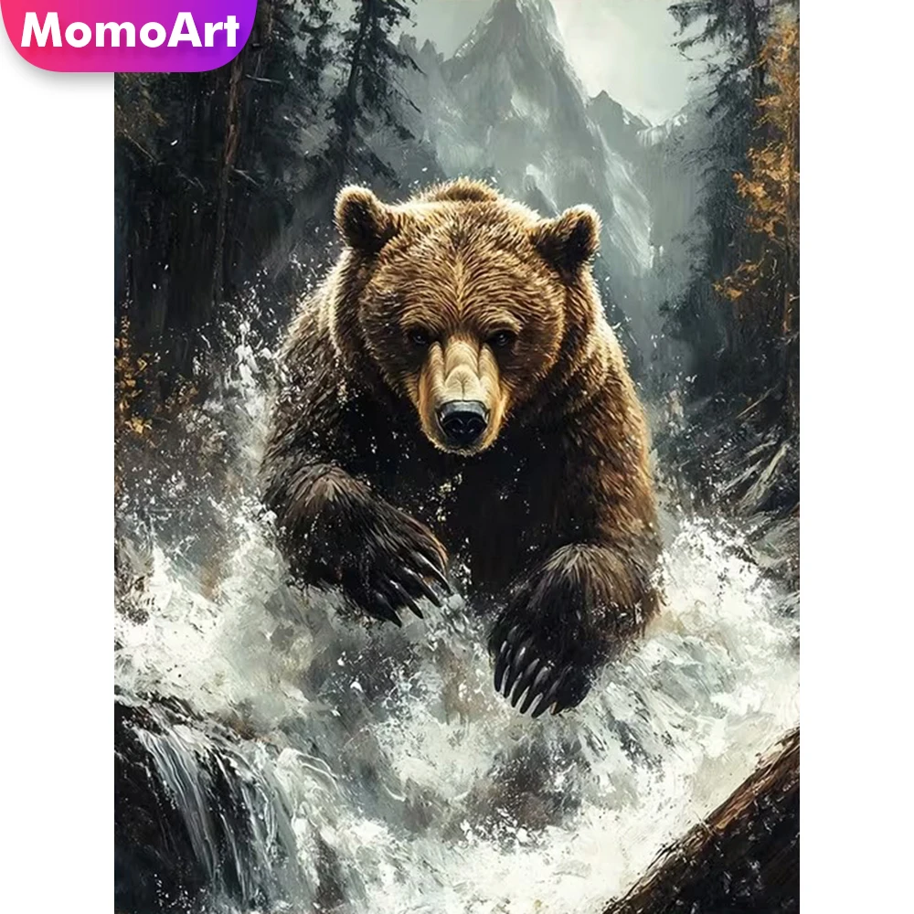 Momoart Diamantmalerei Bär Tier DIY Mosaik Vollflächige Quadratische Runde Diamant-Stickerei-Sets Wohnzimmer Kunsthandwerk
