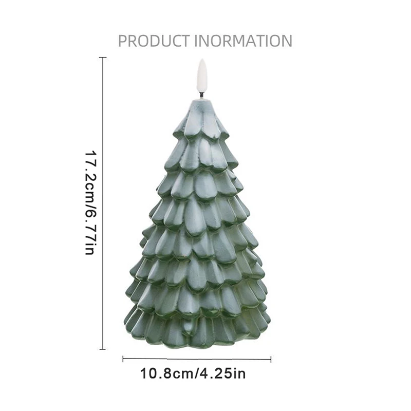 Christmas Tree Shaped LED Candles, Flameless Pillar Candles, Battery Operated LED Candle With 3D Flame Wick, Green Candles