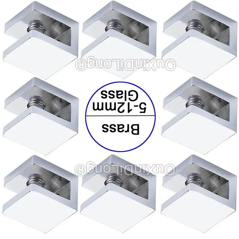 

HOT 8PCS Solid Brass Glass Clamps Polished Chrome Bathroom Shelf Holder Support Brackets No Drilling for 5-12mm Thickness Glass