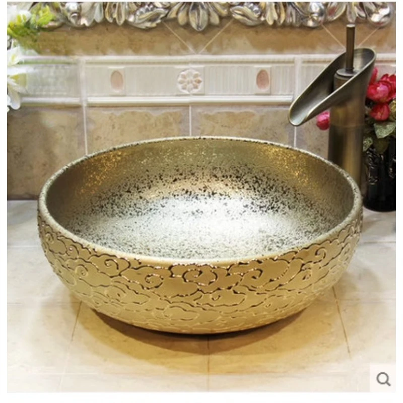 

Jingdezhen ceramic washbasin basin basin art basin washbasin washbasin laundry pool gold-plated Xiangyun gold flowers