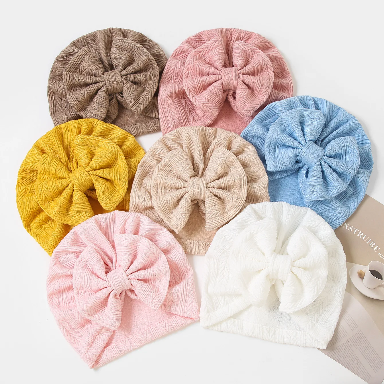 New Wheat ear Pattern Bowknot Knitted Baby Hat Cute Solid Baby Girls Boys Hat Turban Soft Newborn Infant Cap Beanies Head Wraps