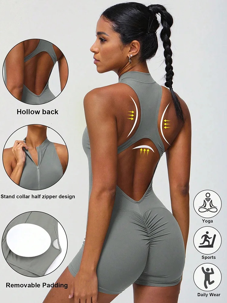 Sleeveless Sports Jumpsuit Women Quick Drying High Elasticity Gym Rompers Bodysuits Women Zipper One-Piece Suit Yoga Clothing