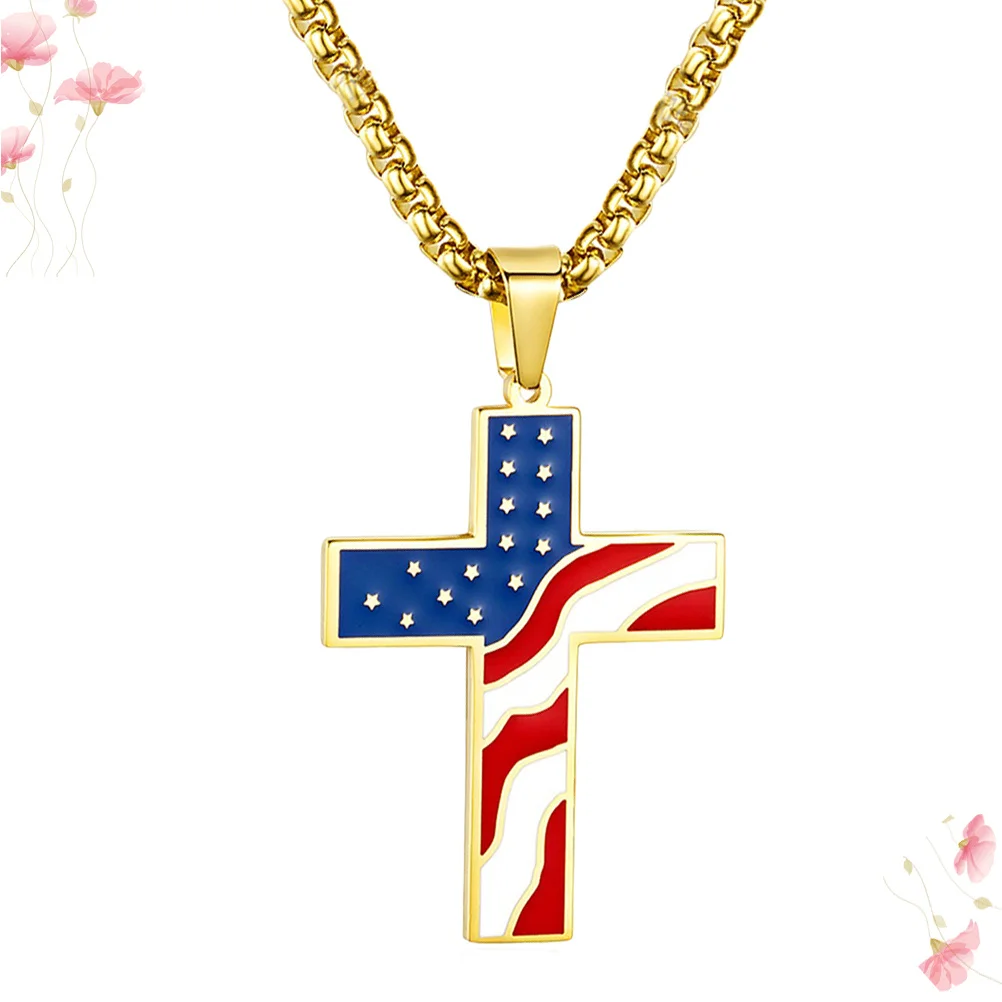 

Hip Hop Necklace American Flag Cross Pendant Fine Workmanship Clavicle Chain For Women Alloy Pendant Fashion Jewelry Daily