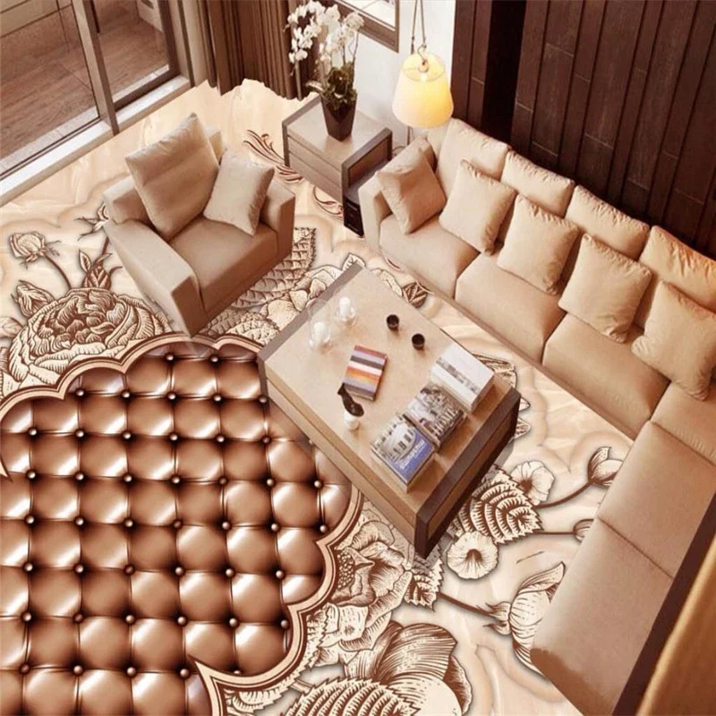 beibehang papel de parede 3D Hand-painted rose flower marble floor wall paper self adhesive PVC floor mural wallpaper for walls