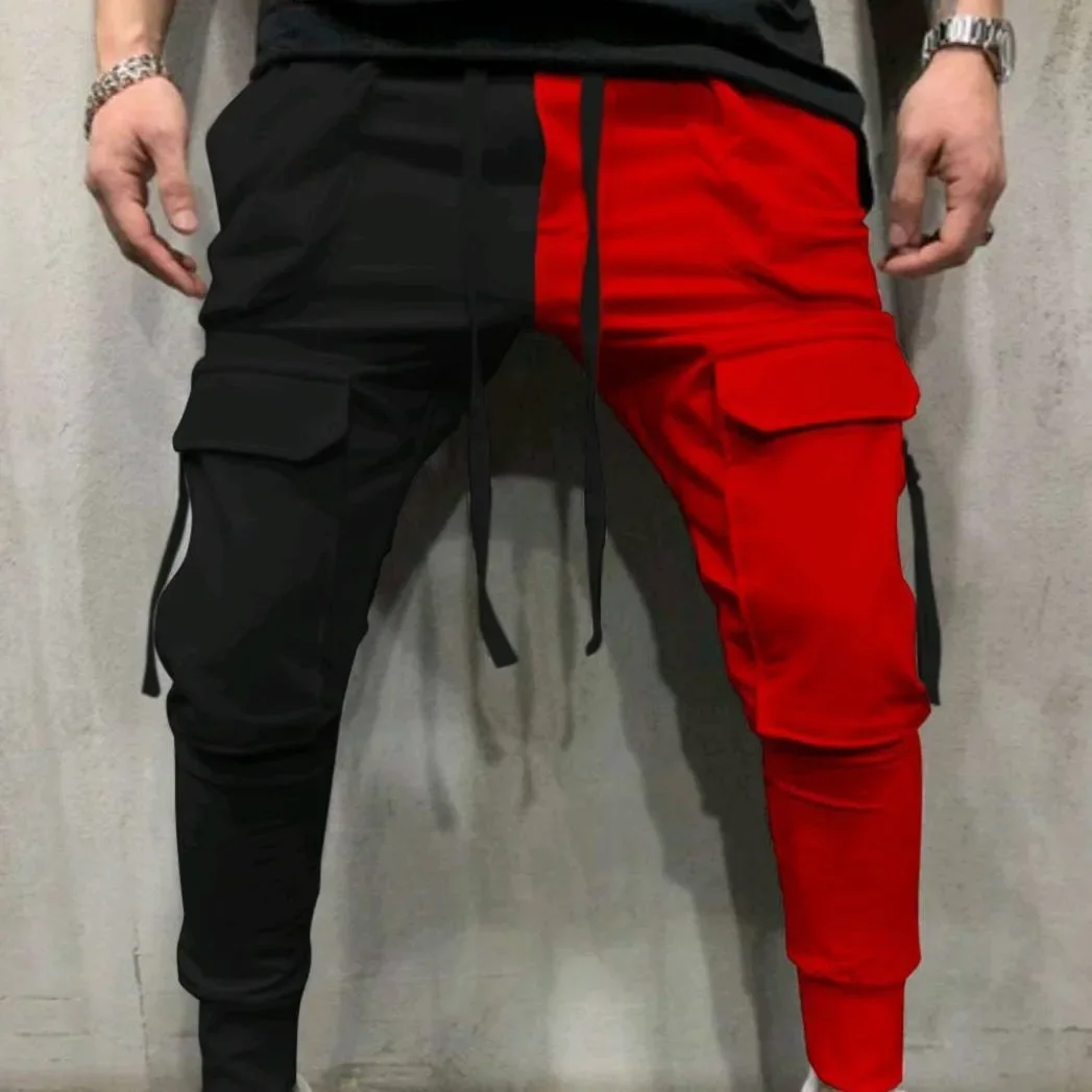 New Men's Hot Sale Multiple Pockets Outdoors Zipper Splicing Ankle Banded Pants Tightness Tie Rope Movement Casual Trousers 2024