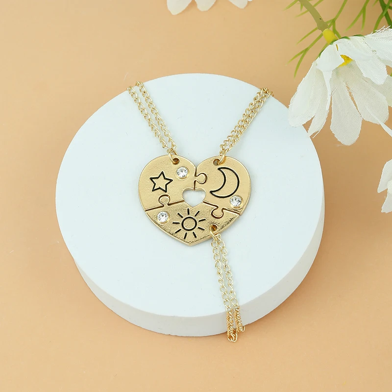 Ensemble de collier pendentif soleil lune étoile pour hommes et femmes, bijoux de couple, meilleur ami, mode BFF Chia Ship, cadeau de fête, 3 pièces