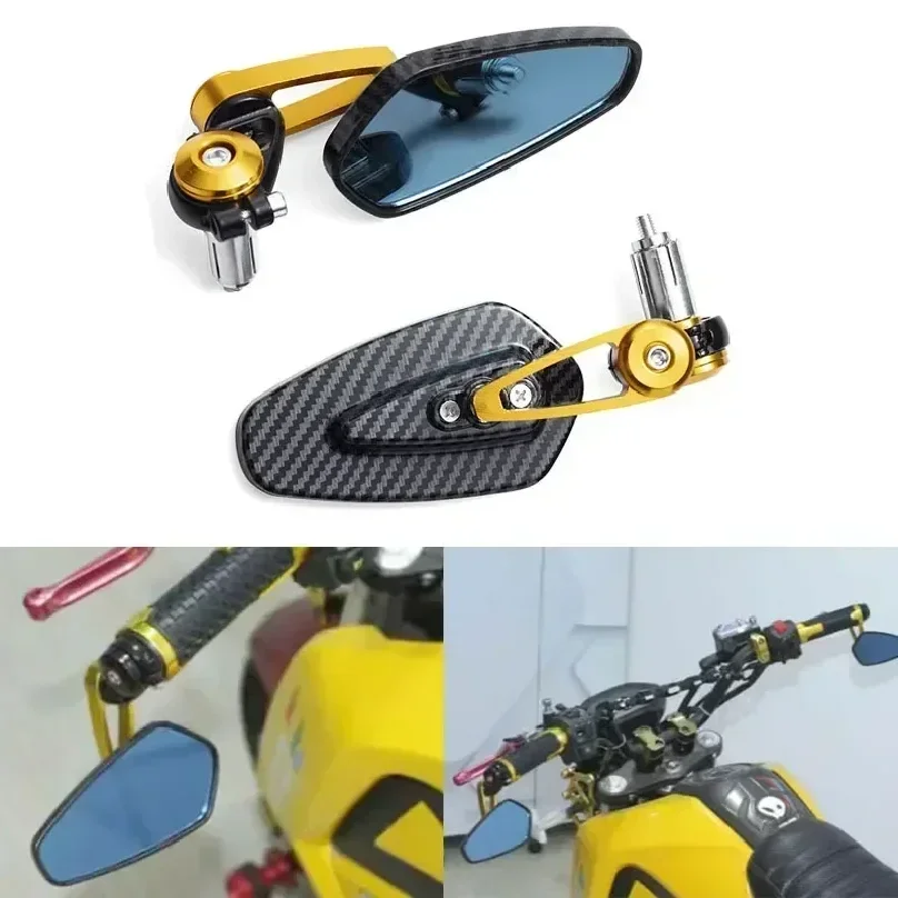 Universal Motorcycle Rearview Mirror Carbon Fiber Pattern Handlebar Mirror Modified Inverted Rear Mirror Motorbike
