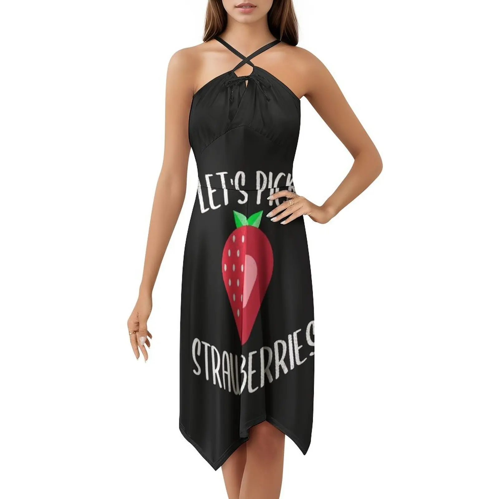 دعونا نختار الفراولة الفاكهة قطف هدية الأزهار سموك فستان للنساء الربيع الصيف فستان كاجوال للحزب الفراولة الفاكهة #5