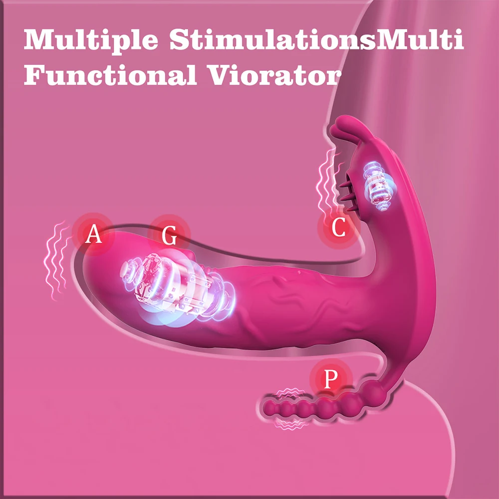 Aplikasi Vibrator kontrol nirkabel untuk wanita dapat dipakai 3 in 1 Dildo G Spot Stimulator klitoris vagina pemijat Anal mainan seks untuk dewasa