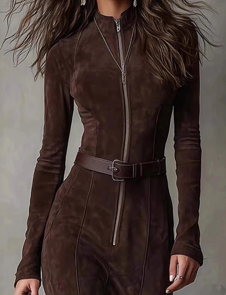 فستان ماكسي بياقة واقفة وسحاب مرقع لربيع الخريف للنساء فستان حفلات أنيق بأكمام طويلة، فستان أنيق وبسيط للسيدات