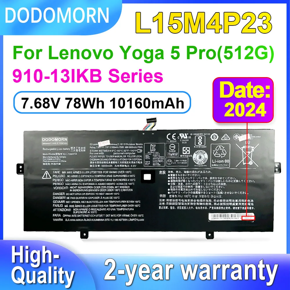 

Аккумулятор DODOMORN L15M4P23 для ноутбука Lenovo Yoga 910-13IKB 80VF,Yoga 5 Pro(512G) Series L15M4P21 L15C4P21 7,68 V 78Wh 10160 мАч