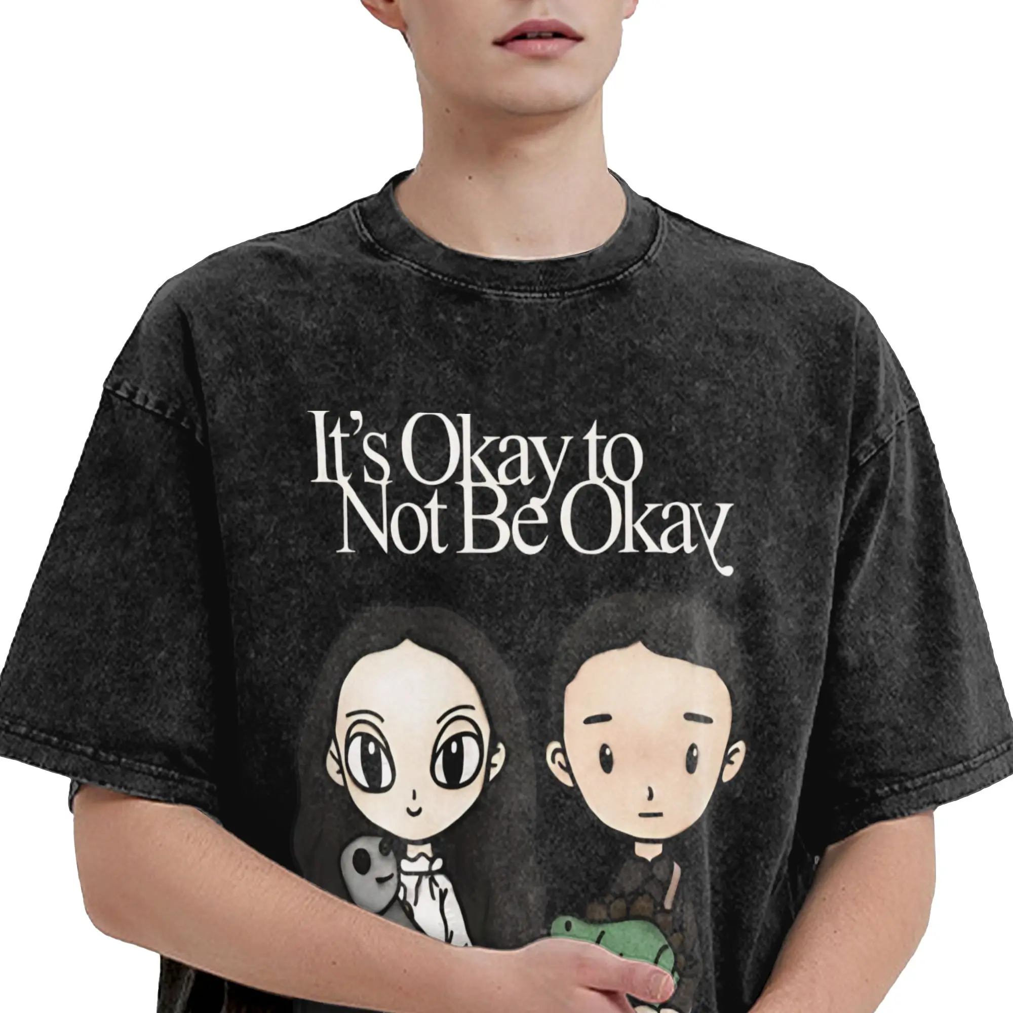 Oversized Washed T Shirt It’s Okay to Not be Okay Cartoon Simple T Shirts  Novelty T Shirt for Male Summer Y2K Retro Casual Tops